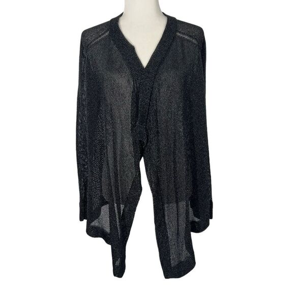 Vince Black Metallic Thread Open Front Cardigan Xsmall Mesh Waterfall Sweater - Picture 2 of 15